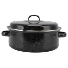 Covered Round Roasting Tray Non-Stick Frying Pan with Lid Large Capacity Black Speckled Enamel Grill Pan 28 cm for Turkey Meat Vegetables