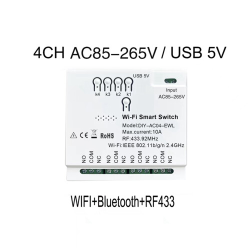 4CH WiFi Smart Switch RF433 85-265V 2.4G WiFi 2