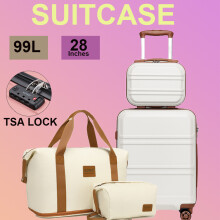 (12+28+travel bag, cream) 3pcs Suitcase Sets ABS Hard Shell Luggage Travel Trolley Case& Travel Bag