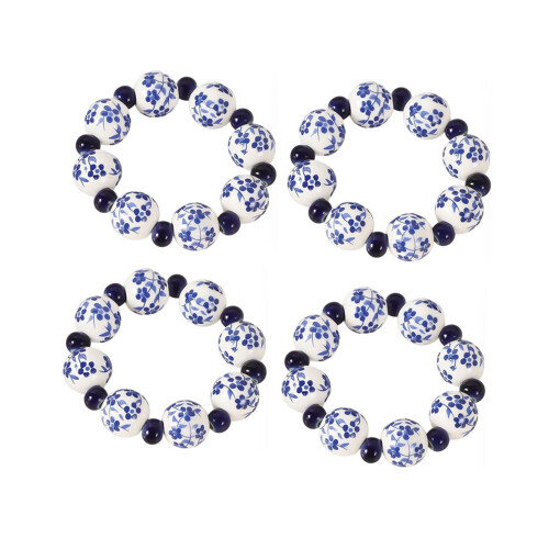 10PCS Ethnic Style Hand-Painted Blue White Beads Napkin Ring 2