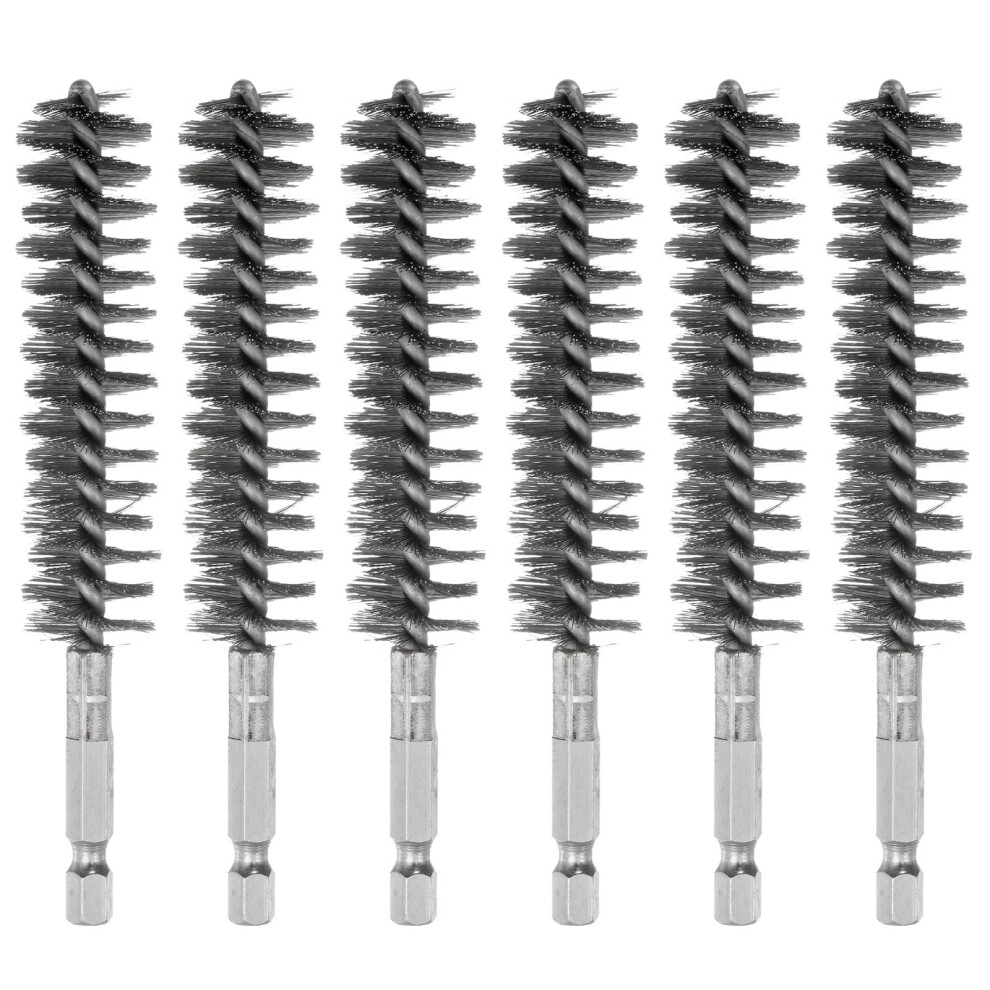 304 Stainless Steel Bore Brush, 19Mm Diameter, 11.4Cm Length, 6Mm Hex Shank, Pipe Cleaning Brush, Silver, Set Of 6 6276012413723