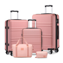 (Nude, 20+24+28 inch + travel bag) KONO 5PCS Travel Set 20/24/28 Inch ABS Hard Shell Suitcase And Duffel Bags