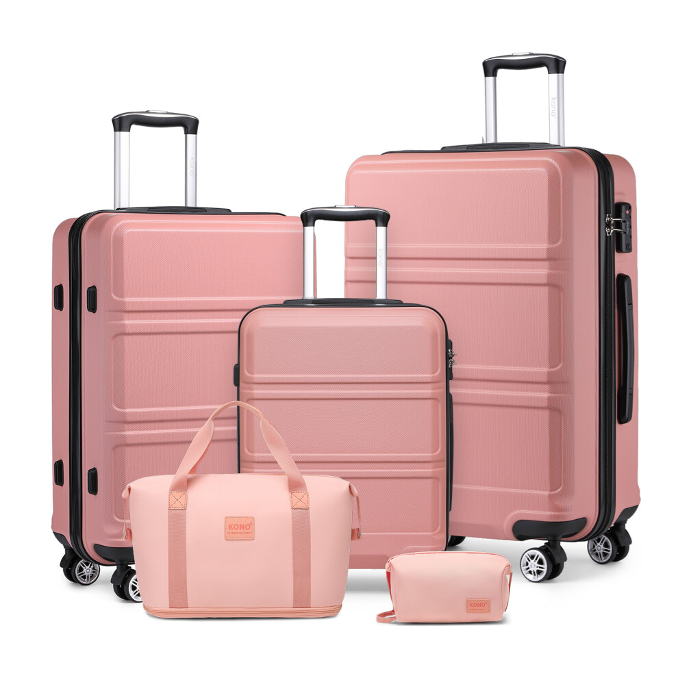 Kono (Nude, 20+24+28 Inch + Travel Bag) 5Pcs Travel Set 20/24/28 Inch Abs Hard Shell Suitcase And Duffel Bags