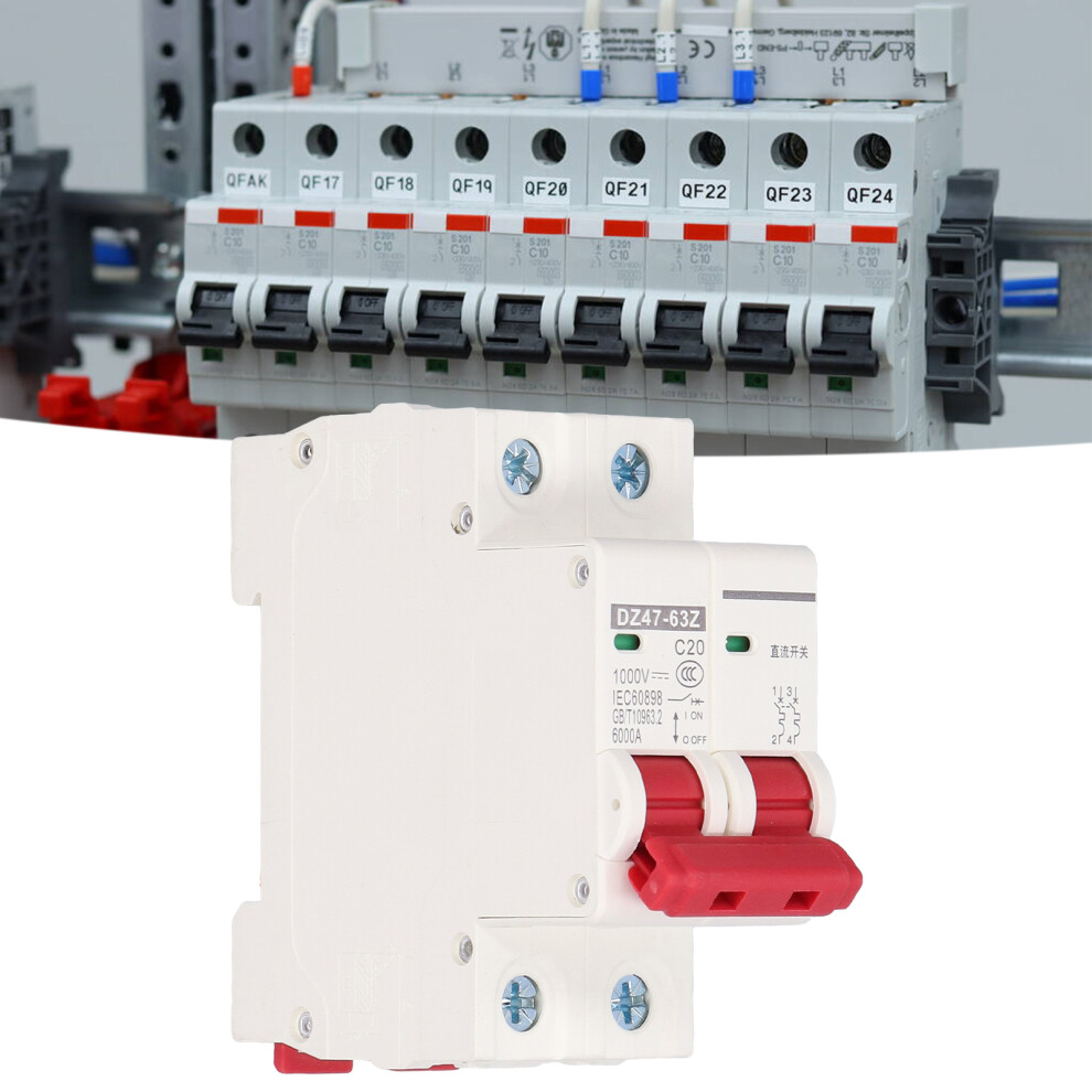 Solar Pv 2P Dc Breaker 1000V 20A Din Rail Mount Dz47â63Z 8701340326004