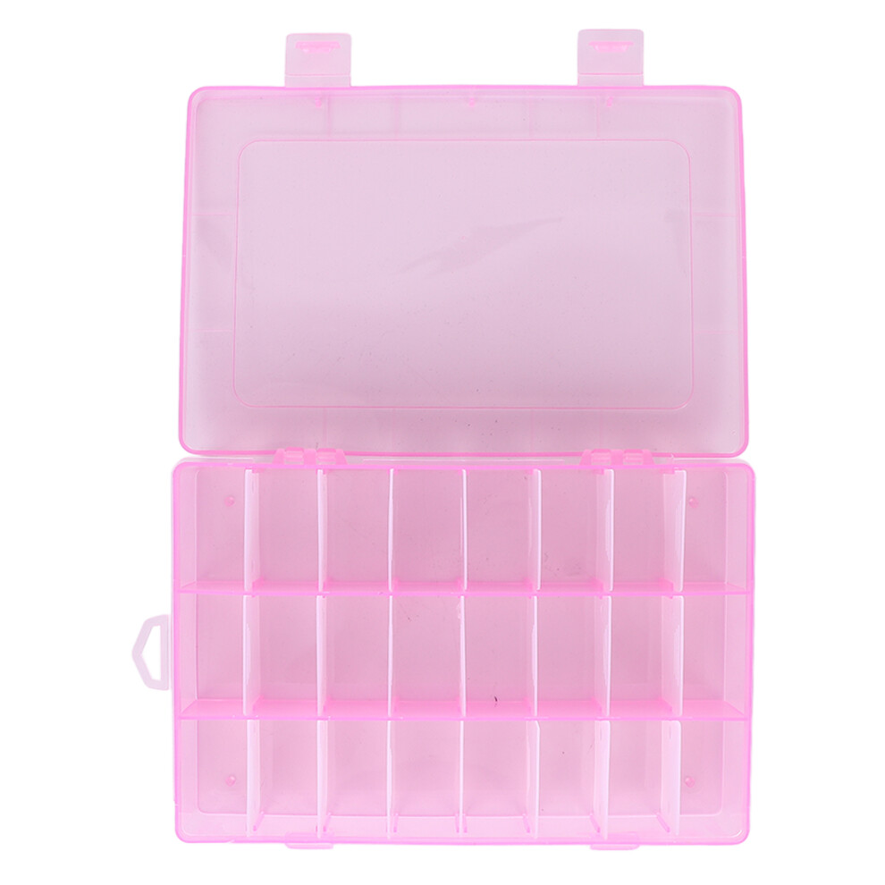 Pink 24-Grid Plastic Storage Box For Rhinestones & Beads, 19X13x3.6cm