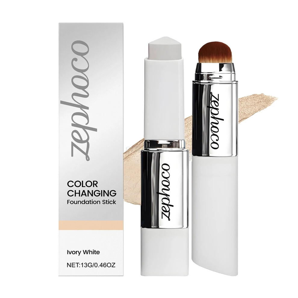 (White*1PCS) SALE! 2-in-1 White Foundation Stick Colour Changing Concealer Stick with Brushes