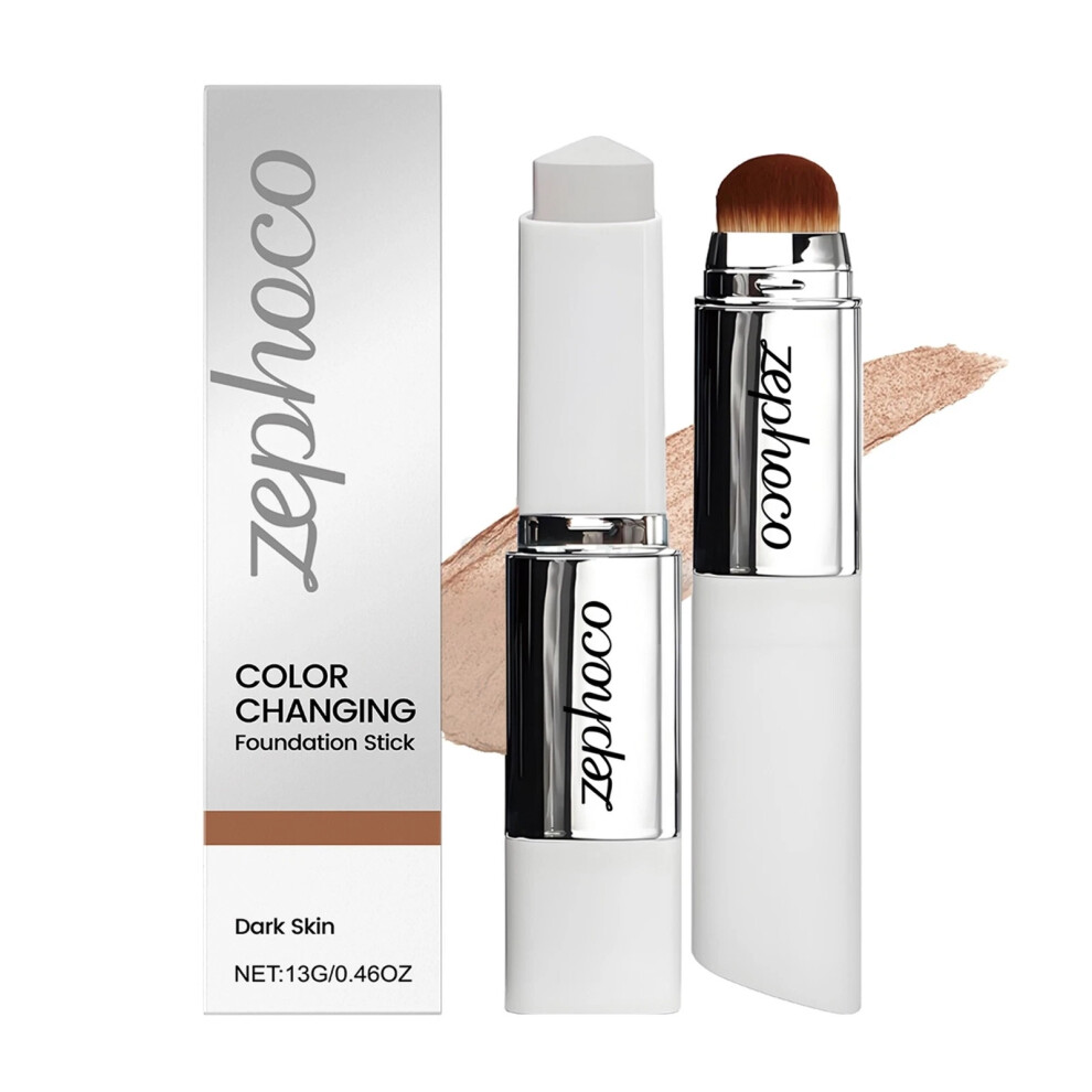 (Dark Skin Color*1PCS) SALE! 2-in-1 White Foundation Stick Colour Changing Concealer Stick with Brushes