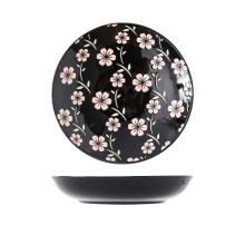 8" Hand Painted Underglaze Ceramic Dim-Sum Bowls Floral Black Rice Plate Round Dinnerware Houseware Set