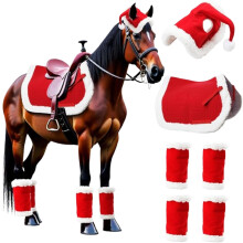 Christmas Horse Costume | Santa Hat, Saddle Pad, Holiday Leg Wraps for Horses | Festive Horse Accessories