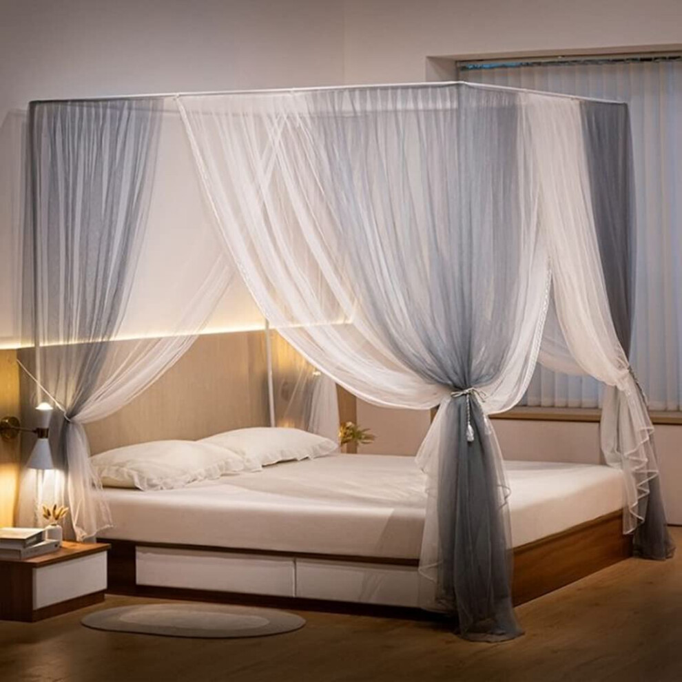 Luxurious Mosquito Net With 4 Corner Posts For Girls Bed, Child Bed, Toddler Bed, Princess Canopy For Full/Queen Size Light