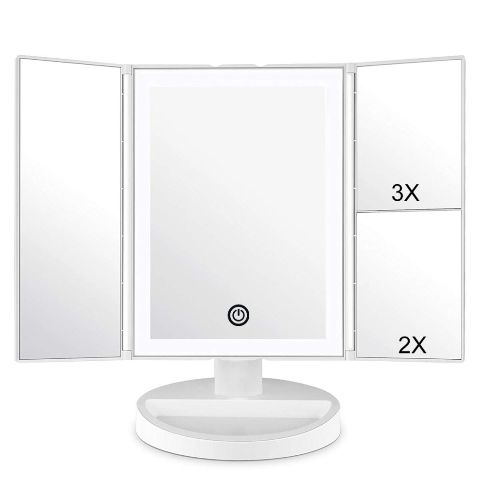 White Led Makeup Mirror With Touchscreen, 1X/2X/3X Magnification, 180 Rotation, Battery And Usb Powered,