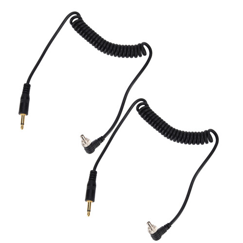 2pcs 3.5mm to PC Sync Cable Coiled Flash Cord for Digital Cameras