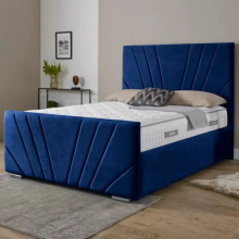 (White Plush, 4ft6" Double) Luxury Bed Frame with Mattress & 54in Sunrise Panel Upholster Plush Velvet Bed