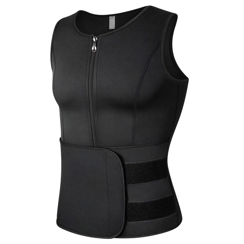 Black Men's Sauna Tank Top Shapewear Shirt With Zipper, M, Heat Retaining Body Shaper For Weight Loss