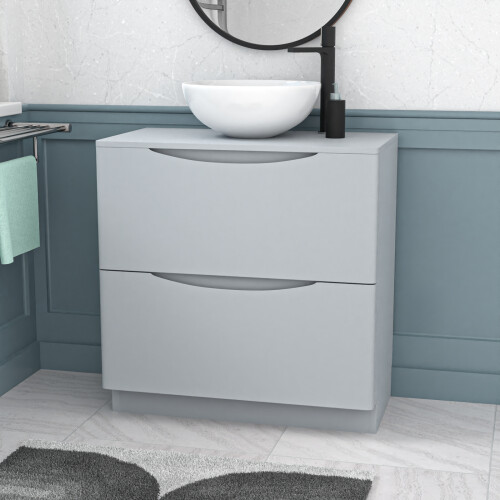 NES Home Nes Home Matte Grey 800mm Freestanding Vanity Round Ceramic Countertop Basin 1