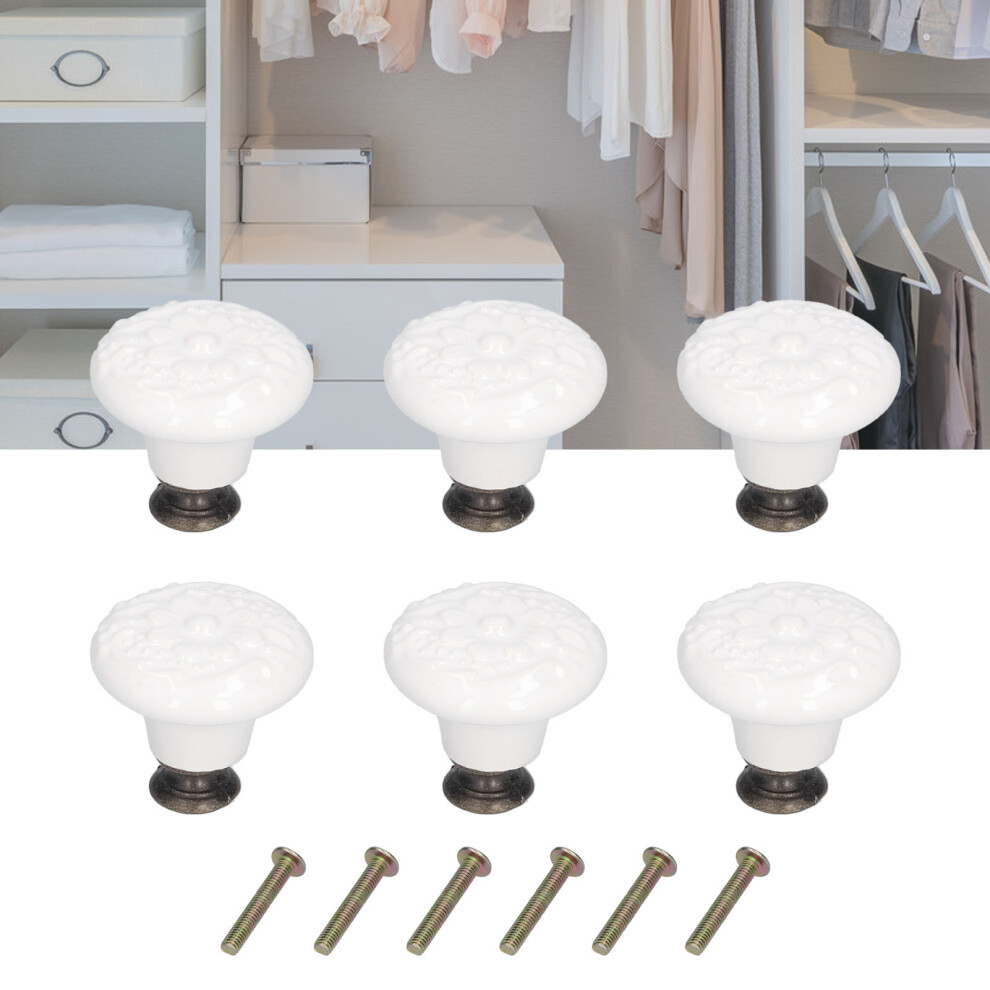 White Ceramic Drawer Knobs Set Of 6 Round Handles For Cabinets And Cupboards 9451340336211