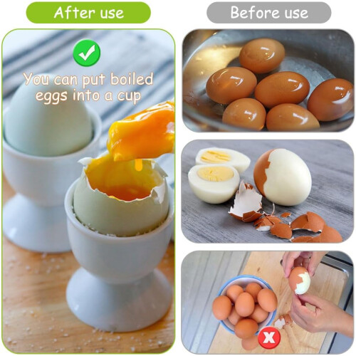 Round Plastic Egg Cups Set of 6, White, Stackable 4.4 x 4.6 cm, Ideal for Hard and Soft Boiled Eggs 1