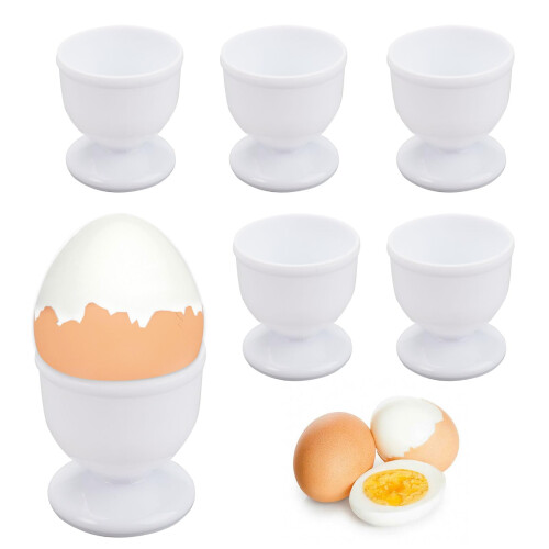 Round Plastic Egg Cups Set of 6, White, Stackable 4.4 x 4.6 cm, Ideal for Hard and Soft Boiled Eggs