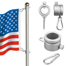 Aluminum Alloy Flag Pole Rings 360 Degree Rotating Flagpole Flag Mounting Ring Kit with Carabiner for 0.75-1.02Inch Flagpole