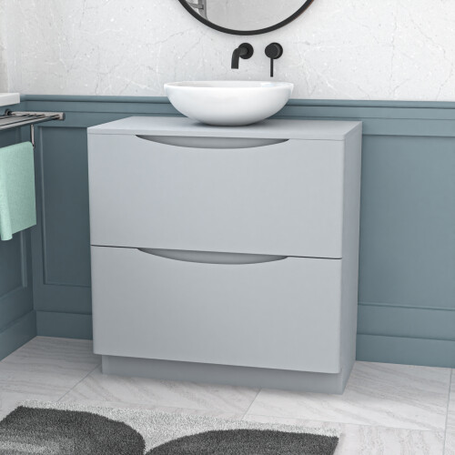 NES Home Nes Home Matte Grey 800mm Freestanding Vanity Unit With Round Ceramic Basin 1