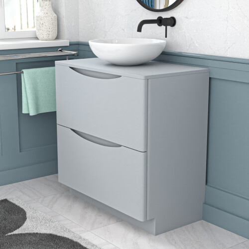 NES Home Nes Home Matte Grey 800mm Freestanding Vanity Unit With Round Ceramic Basin 2