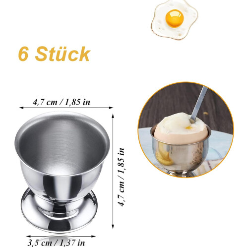 Stainless Steel Egg Cups Set of 6 Stackable Egg Holders with Base Small Wine Glass Shape for Breakfast Kitchen Silver 1