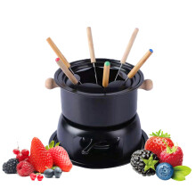Cast Iron Cheese Fondue Pot Set with 6 Forks, Splashproof Carbon Steel, Ideal for Cheese, Chocolate, and Soup Making