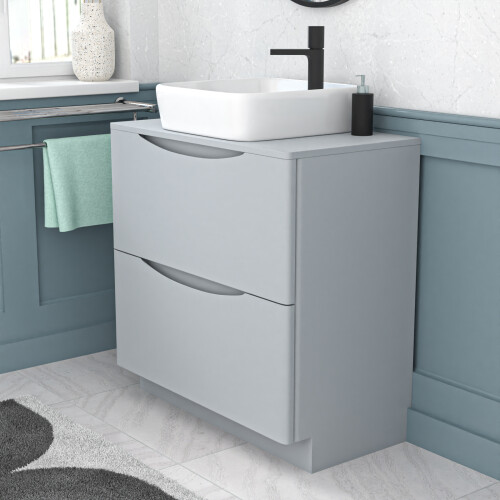 NES Home Nes Home 800mm Matte Grey Drawers Vanity, Worktop & Square Rounded Corner Basin 2