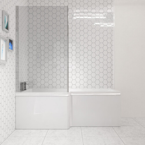 NES Home Modern Bathroom L-shape Shower Left Hand, Bath Screen & Front Panel 2