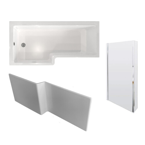 NES Home Modern Bathroom L-shape Shower Left Hand, Bath Screen & Front Panel 1