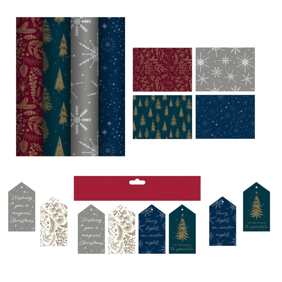 Tallon International 4 Rolls Christmas Wrapping Paper 4M Contemporary 16 Matching Gift Tags
