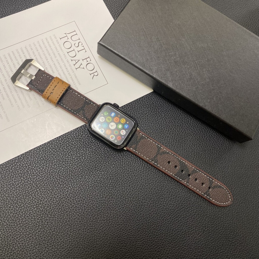(Dark 42/44/45/49Mm) Suitable For Apple Iwatch S 8/9/7 With Leather Large Clasp 38/40/41/42/44/45/49Mm Brown 6932641266504