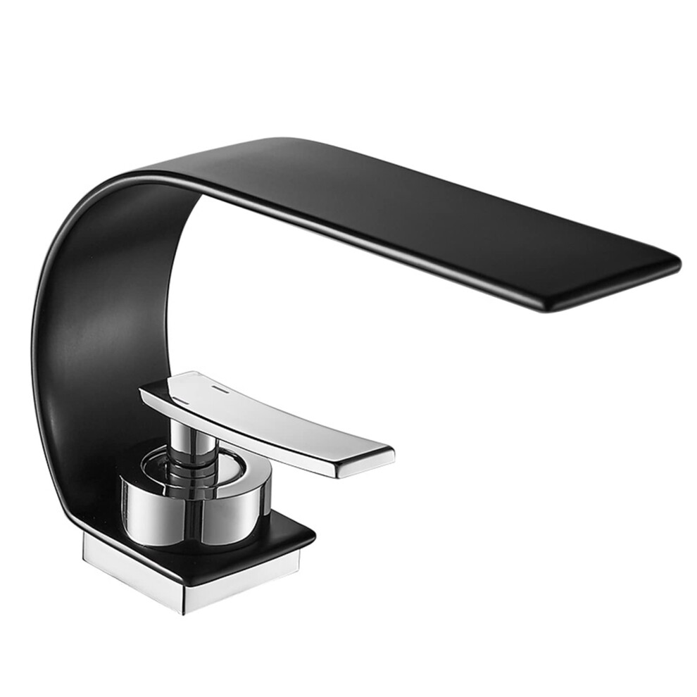 Waschtischmischer Wasserhahn Wasserfall Schwarz Messing Einloch-Badezimmerarmatur Kalt- Und Warmwasser 6493810642968