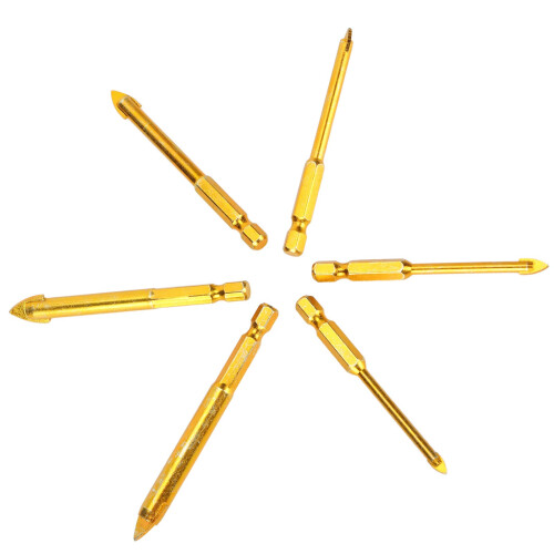 6Pcs Masonry Drill Bits Set, Golden Carbon Steel, 1/4in Hex 2