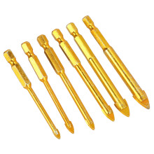 6Pcs Masonry Drill Bits Set, Golden Carbon Steel, 1/4in Hex