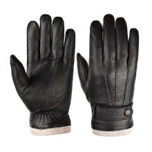 Men's winter warm outdoor casual leather gloves, non-slip touchscreen texting suitable wool lining soft windproof genuine leather gloves.