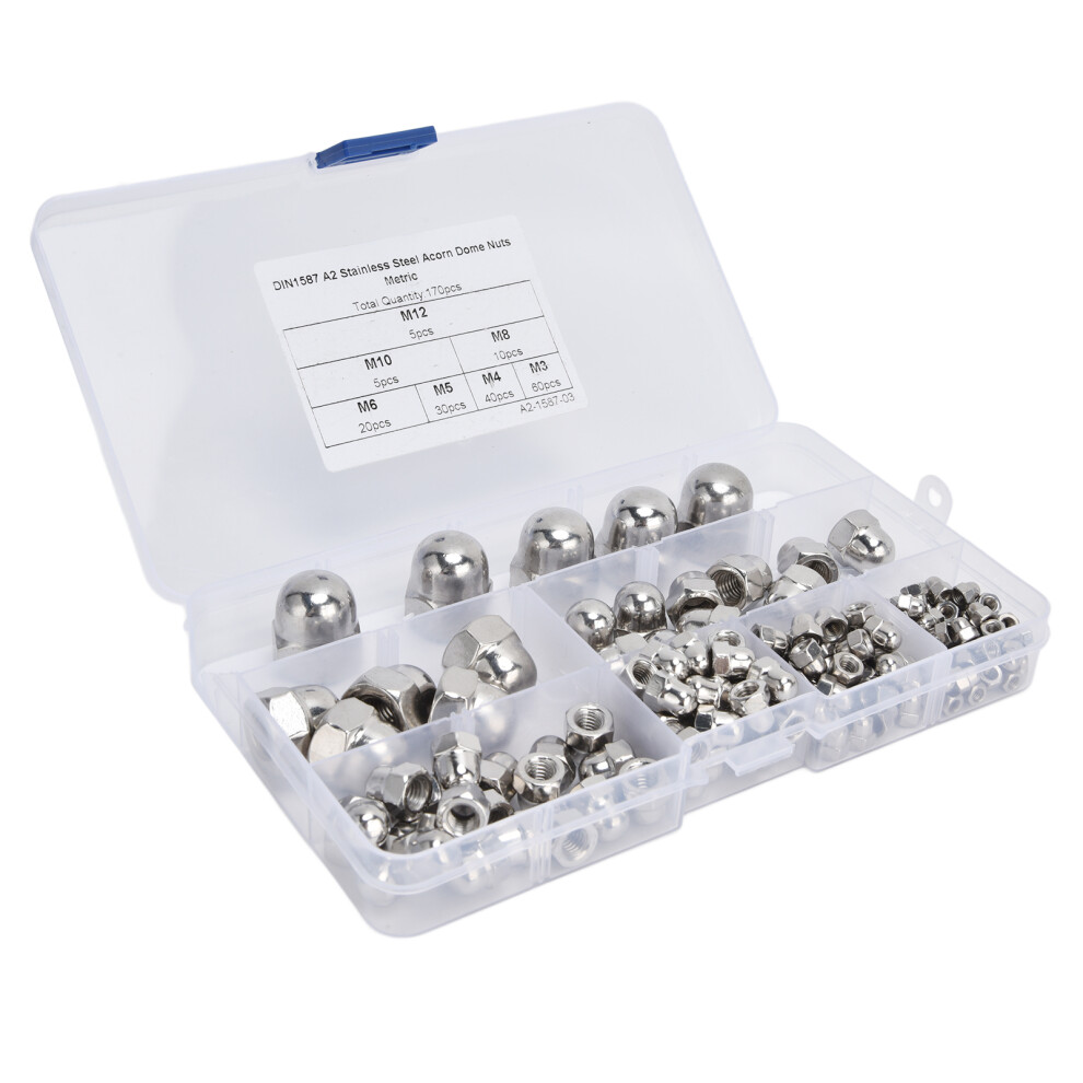 170Pcs Stainless Steel Acorn Nut Assortment Kit M3-M12 For Industry 4961340350216