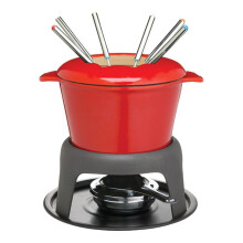 Traditional Fondue Set 16cm Red, Swiss Cheese and Chocolate Fondue Pot for Meat, Camping, and Chocolate Dipping