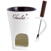 Chocolate Fondue Cup with Fork - 130 ml Ceramic Sweet Fondue Cup with Handle and Fork Holder, Tea Light Not Included
