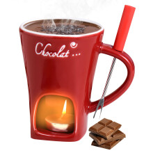 Chocolate Fondue Cup 200 ml Ceramic Set with Fork and Tea Light for Chocolate Cheese Butter Caramel