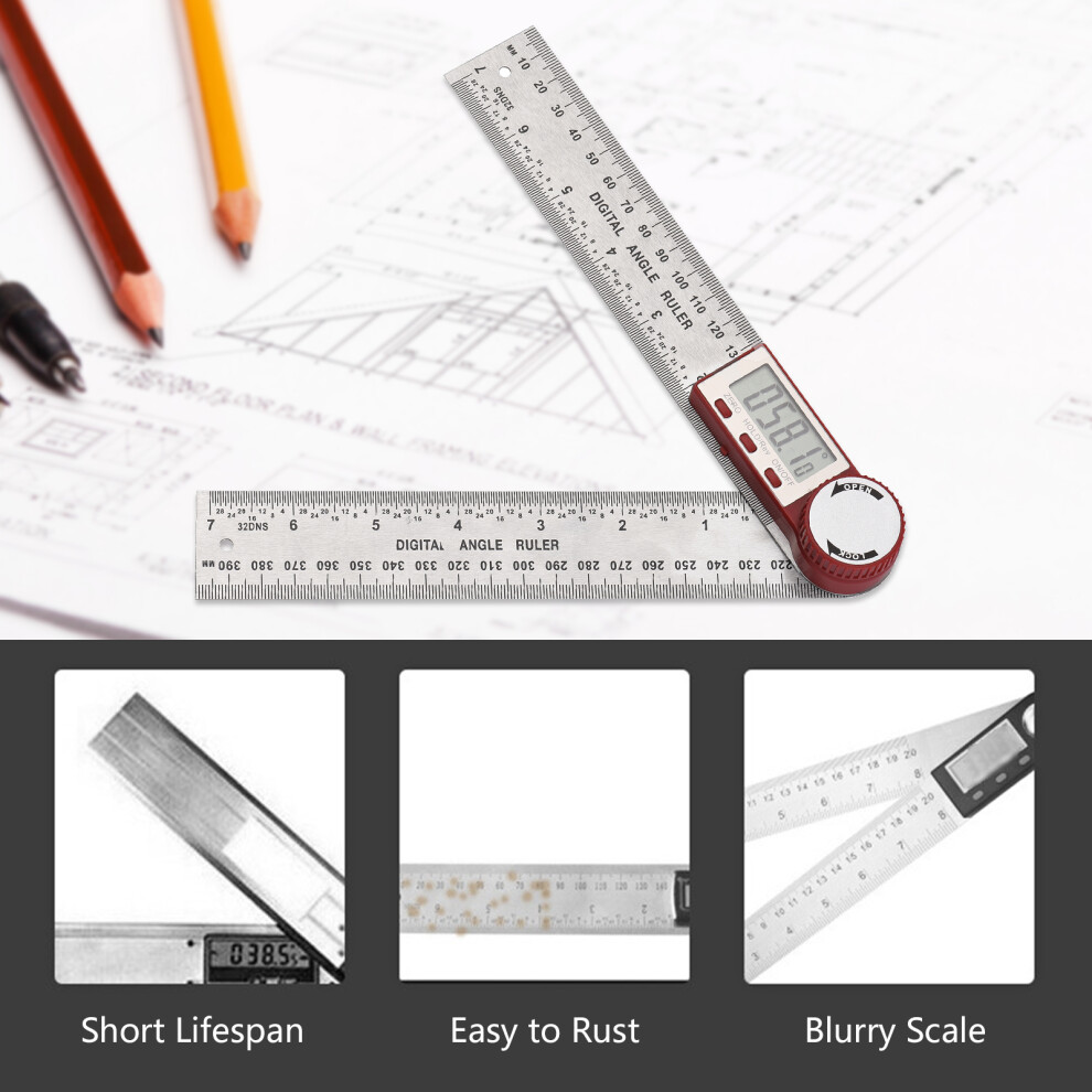 Stainless Steel Digital Angle Protractor 7Â/200Mm With Lcd Zeroing Lock 4991340356574