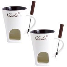Chocolate Fondue Cup Set, 200ml Ceramic Mini Fondue Pot with Forks, Heat Resistant Cheese Warmer for Home Use