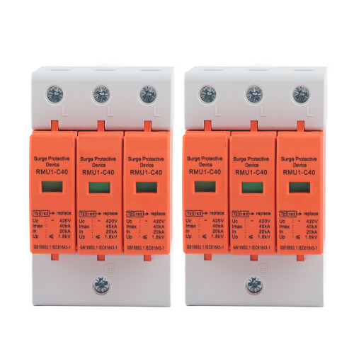 2Pcs 3P Surge Protector DIN Rail Mount AC 420V RMU1-C40 1