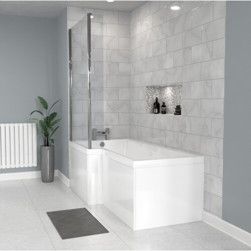 NES Home Nes Home Bathroom L-shape Shower Bath Left Hand, Bath Screen, Front & End Panel