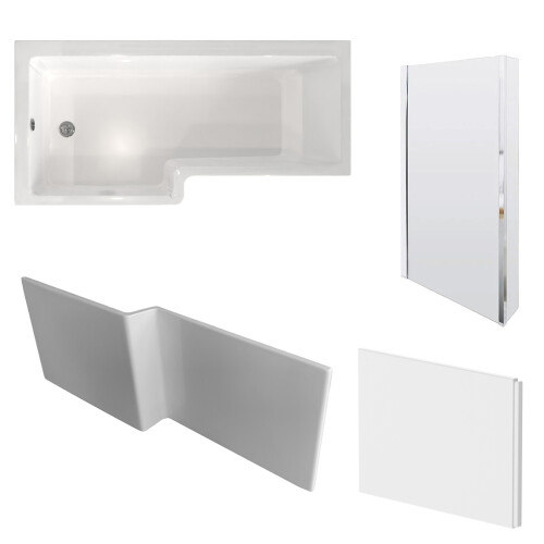 NES Home Nes Home Bathroom L-shape Shower Bath Left Hand, Bath Screen, Front & End Panel 1