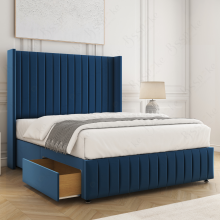 (Blue, Single 3ft) Velvet Luna Divan Bed with Mattress & 2 Drawers