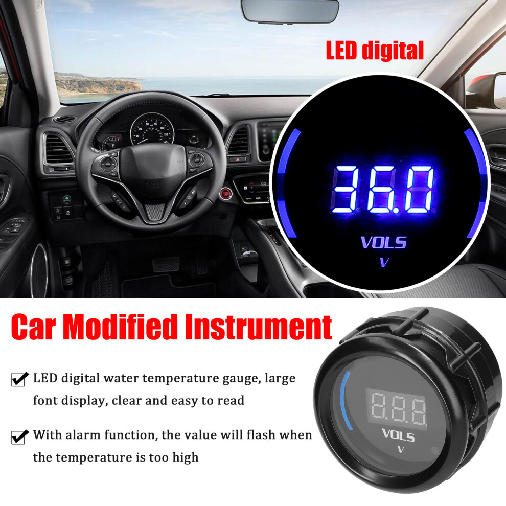 52Mm Car Digital Voltmeter Led Display 8-18V With Alarm Black 8761340368992