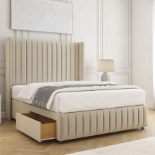 (Cream, Double 4ft6") Velvet Luna Divan Bed with Mattress & 2 Drawers