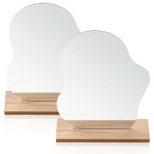 Acrylic Make-Up Mirror Set of 2 with Wooden Base, Frameless Irregular Decorative Cosmetic Mirrors for Bedroom and Living Room