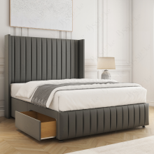 (Grey, King 5ft) Velvet Luna Divan Bed with Mattress & 2 Drawers